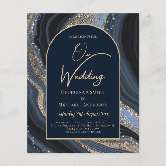 BUDGET Starry Night Navy Gold Agate Wedding INVITE (Vorderseite)