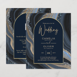 BUDGET Starry Night Navy Gold Agate Wedding INVITE