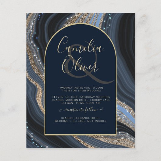 BUDGET Starry Night Navy Gold Agate Wedding INVITE Flyer (Vorne)