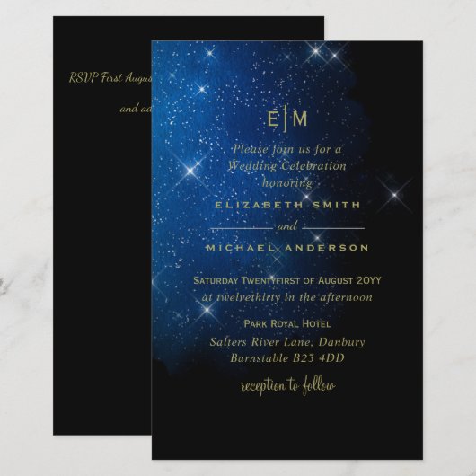 BUDGET Starry Night Navy Gold Einladungen für Hoch (Vorne/Hinten)
