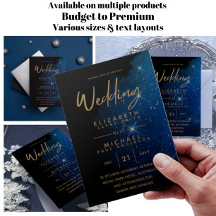BUDGET Starry Night Navy Gold Hochzeit Einladungen Flyer