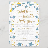 Budget Stars Blue Boy Baby Dusche Einladung (Vorne/Hinten)