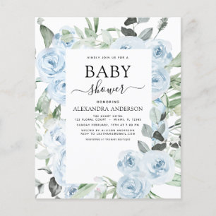 Budget Staubblau Baby Shower Florale Grünpflanzen Flyer