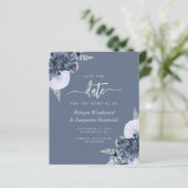 Budget Staubblau Silber Blumen Save the Date (Stehend Vorderseite)