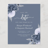Budget Staubblau Silber Blumen Save the Date (Vorderseite)