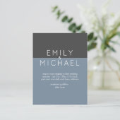 Budget Steel Blue Modern Wedding Einladung Postkarte (Stehend Vorderseite)