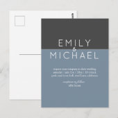 Budget Steel Blue Modern Wedding Einladung Postkarte (Vorne/Hinten)