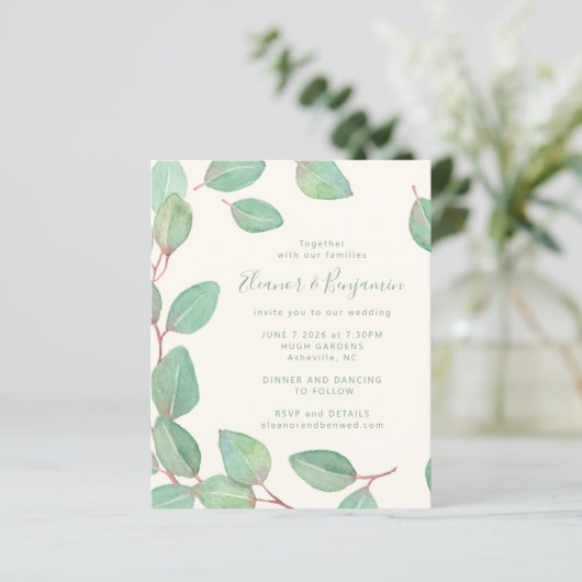 Budget Stilvolle Eukalyptus Greenery Script Weddin (Stehend Vorderseite)
