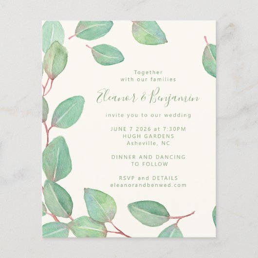 Budget Stilvolle Eukalyptus Greenery Script Weddin (Vorderseite)