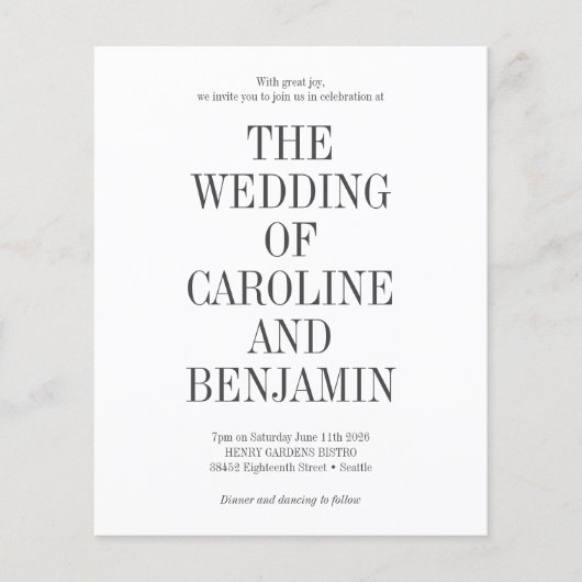 Budget Stilvolle klassische Trendy Wedding Einladu (Vorderseite)