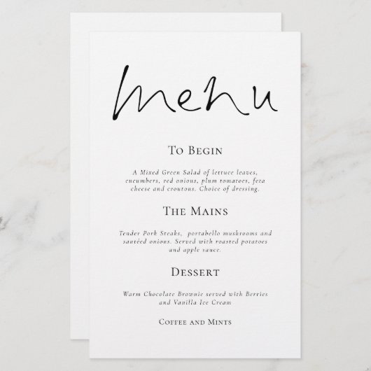 Budget Stilvolle Typografie Simple Wedding Menu (Vorne/Hinten)