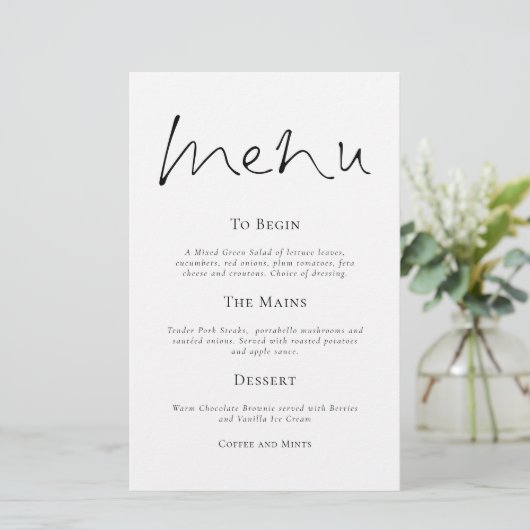 Budget Stilvolle Typografie Simple Wedding Menu (Stehend Vorderseite)