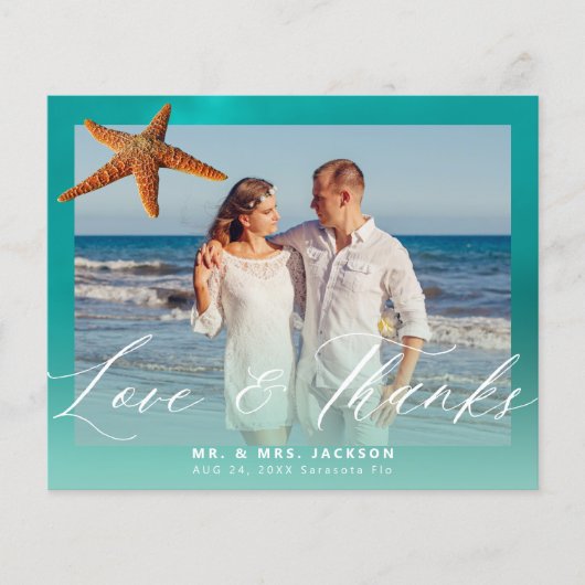 Budget Strand Hochzeit Custom Foto danke (Vorderseite)