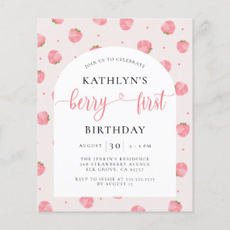 Budget Strawberry Berry Erster Geburtstag Einladun