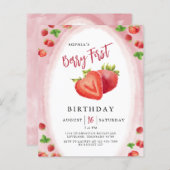 Budget Strawberry Berry Erster Geburtstag Einladun (Vorne/Hinten)