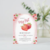 Budget Strawberry Berry Erster Geburtstag Einladun (Stehend Vorderseite)