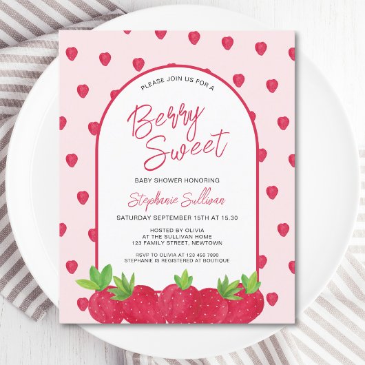 Budget Strawberry Berry Sweet Baby Shower Einladun