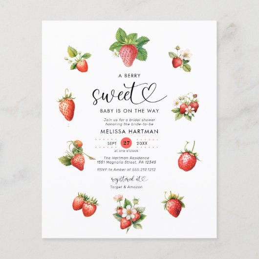 Budget Strawberry Berry Sweet Baby Shower lädt ein Flyer (Vorne)