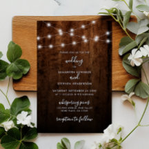 Budget String Light Rustic Wood Wedding Einladung