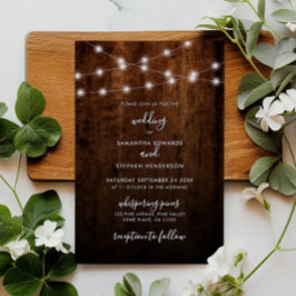 Budget String Light Rustic Wood Wedding Einladung