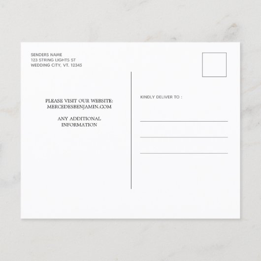 Budget String Light Wedding Save the Date Postcar (Rückseite)