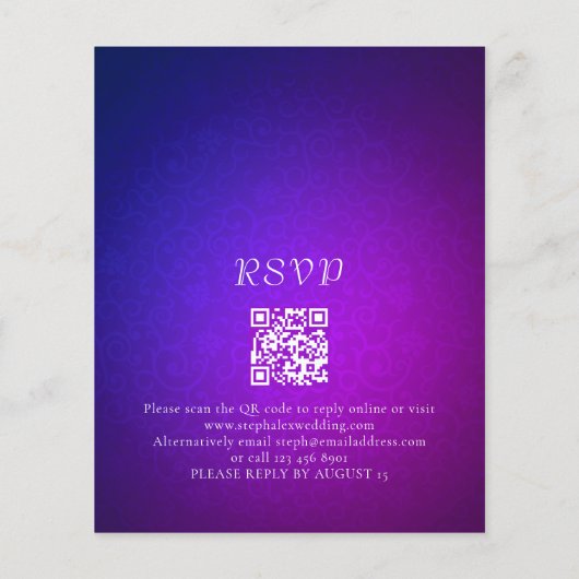 Budget String Lights QR Code Lila Hochzeitseinladu (Rückseite)