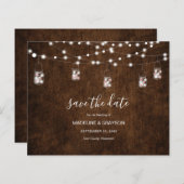 BUDGET String Lights Rustikales Holz Save the Date (Vorne/Hinten)