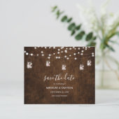 BUDGET String Lights Rustikales Holz Save the Date (Stehend Vorderseite)