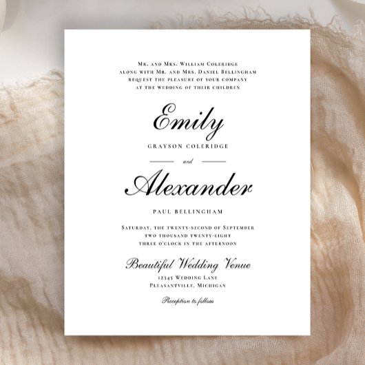 Budget Stylisches Skript Schwarze Hochzeitseinladu
