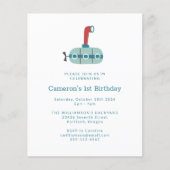 Budget Submarine Einladung 1. Geburtstag (Vorderseite)