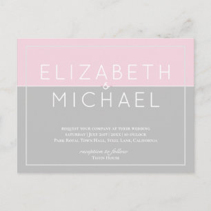 Budget Sugar Pink Gray Hochzeit Einladung Modern Postkarte