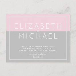 Budget Sugar Pink Gray Hochzeit Einladung Modern Postkarte
