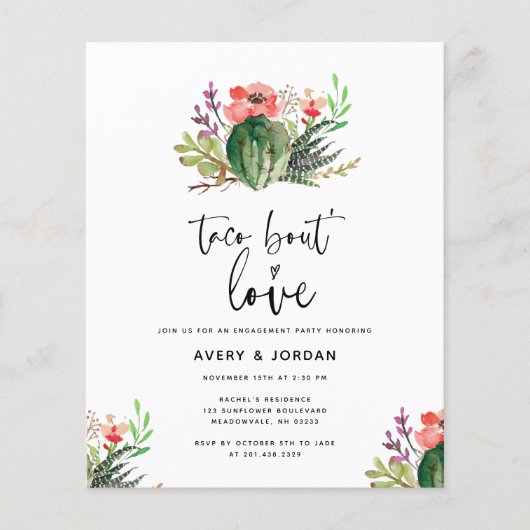 Budget Sukkulente Taco Bout Liebe Engagement Parte Flyer (Vorne)