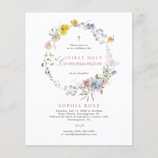 Budget Summer Boho Erste Heilige Kommune Einladung (Vorderseite)