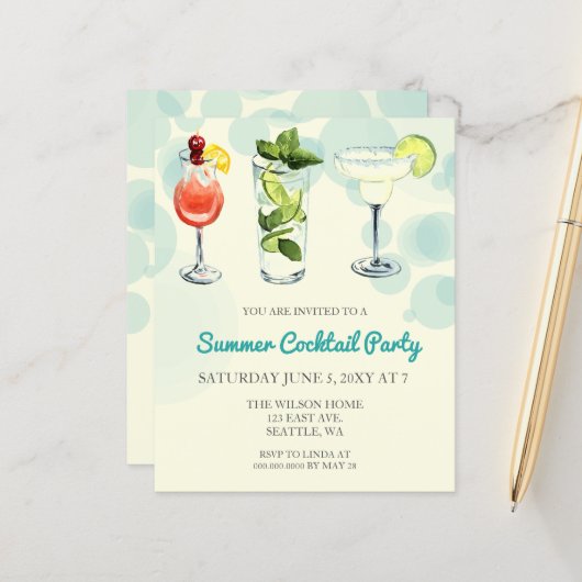 Budget Summer Cocktail Party Einladungen (Vorderseite/Rückseite Beispiel)