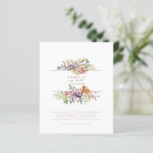 Budget Summer Floral Wedding Einladung QR Code UAW (Stehend Vorderseite)