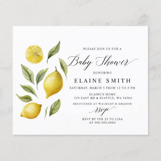 Budget Summer Lemon Limon Citrus Baby Dusche (Vorderseite)