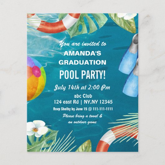 Budget Summer Pool Party Abschluss Einladung (Vorderseite)