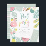 Budget Summer Pool Party Script Sweet 16 Geburtsta<br><div class="desc">Feiern Sie Ihren 16. Geburtstag mit diesen trendigen Sommergeburtstag-Einladungen! Mit tropischen Blätter, Flamingo Schwimmbad, Eis, Ananas, Drinks, Kokosnuss, Wassermelone, Handtücher, Flip Flops. "Pool Party" wird in einem niedlichen bunten Skript angezeigt. Einfach mit Ihren Party-Details in einfacher Typografie personalisieren. Umkehrend zu handgezeichnet Linien vor pastellblauem Hintergrund. Im Rahmen der Budgetauswahl hier...</div>