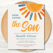 Budget Sun Hier kommt die Son Baby Dusche einladen