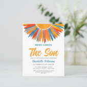 Budget Sun Hier kommt die Son Baby Dusche einladen (Stehend Vorderseite)