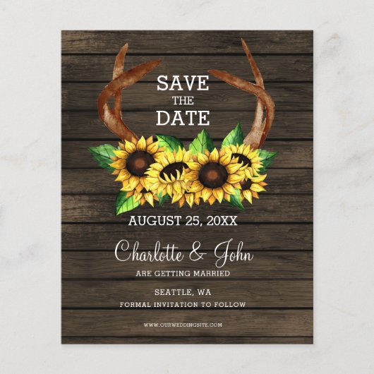Budget Sunblumen Antlers Chic Save the Date (Vorderseite)
