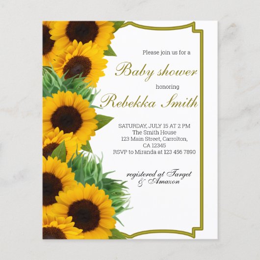 Budget Sunflower Baby Shower (Vorderseite)