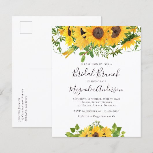 Budget Sunflower Brautparty Brunch Postkarte (Vorne/Hinten)