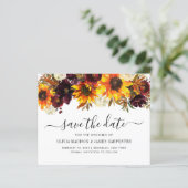 Budget Sunflower Burgundy Floral Save the Date (Stehend Vorderseite)