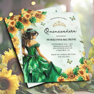 Budget Sunflower Butterfly Green Quinceñera
