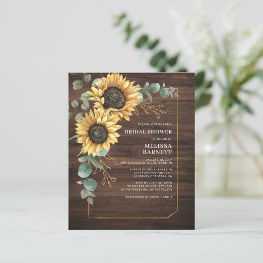 Budget Sunflower Eukalyptus Brautparty Rustikal (Stehend Vorderseite)