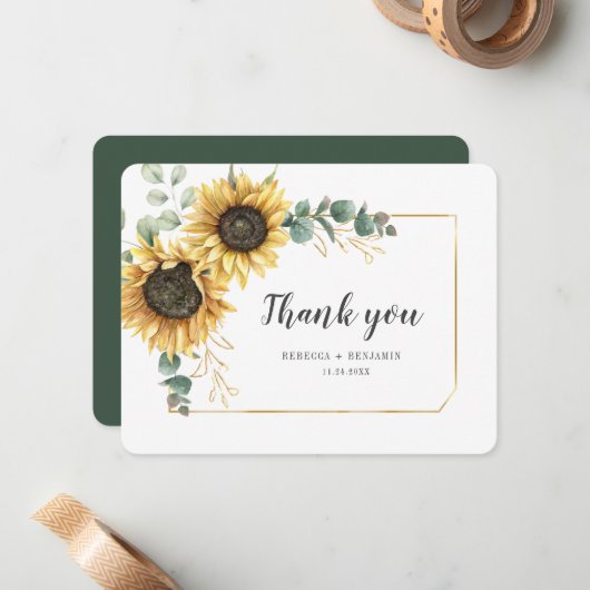 Budget Sunflower Eukalyptus Floral Vielen Dank Mitteilungskarte (Vorderseite/Rückseite Beispiel)