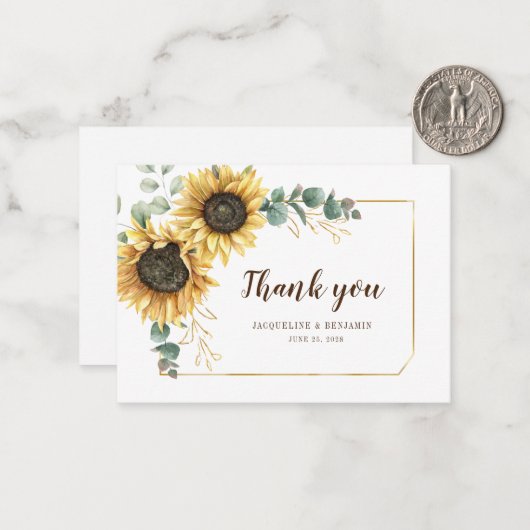 Budget Sunflower Eukalyptus Wedding Vielen Dank Mitteilungskarte (Vorderseite/Rückseite Beispiel)