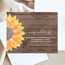 Budget Sunflower New Address Barn Wood Card